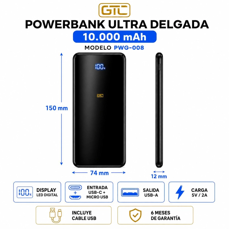 POWERBANK  ULTRA  DELGADA DE  CARGA RAPIDA 10.000MAH - 8