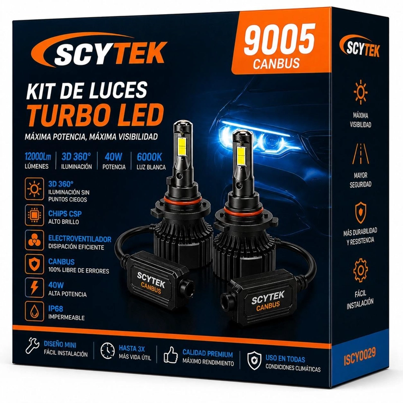 KIT DE LUCES TURBO LED 9005 CANBUS 12000LM 3D 360° 40W 6000K - 1