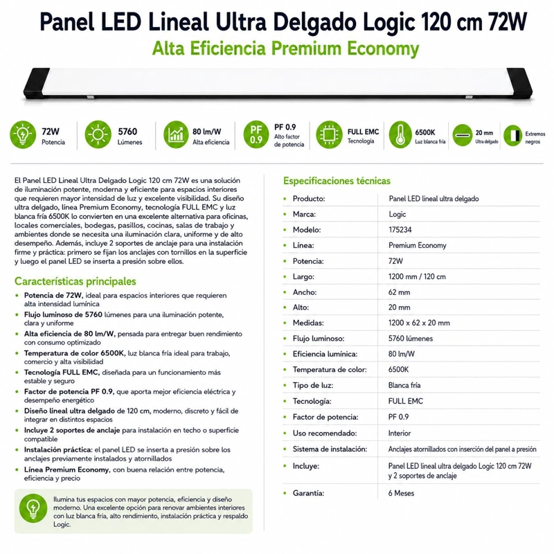 PANEL LED LINEAL ULTRA DELGADO 120 CM 72W  ALTA EFICIENCIA - 7