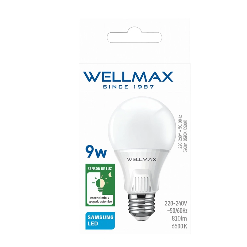 AMPOLLETA LED WELLMAX 9W SENSOR LUZ AUTOMATICO - 7