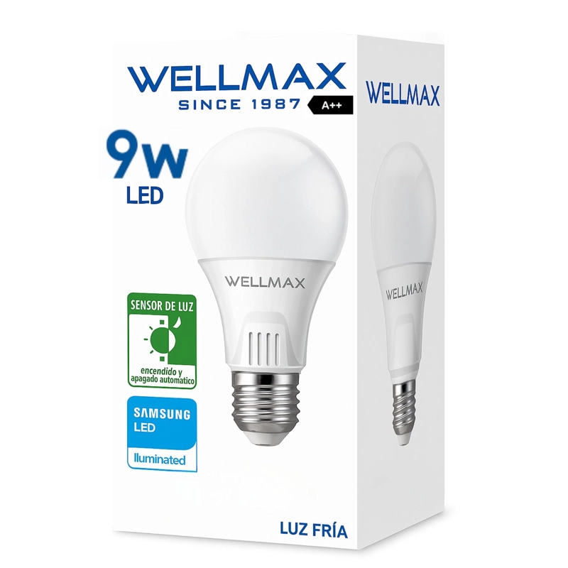 AMPOLLETA LED WELLMAX 9W SENSOR LUZ AUTOMATICO - 9