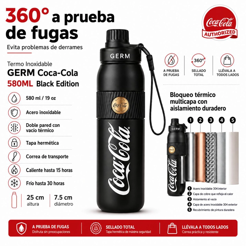 TERMO INOXIDABLE GERM COCA-COLA 580ML BLACK EDITION - 8