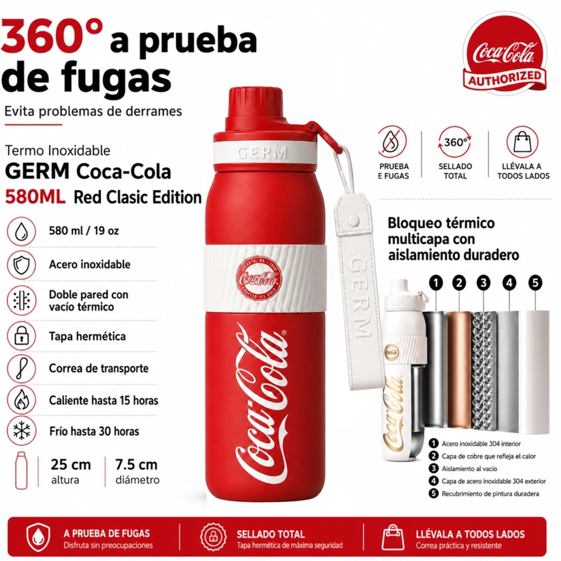 TERMO INOXIDABLE GERM COCA-COLA 580 ML RED CLASIC EDITION - 6