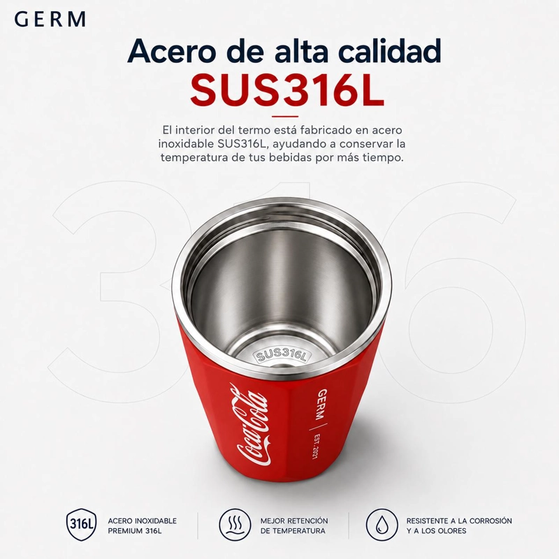 VASO TERMICO MUG GERM COCA-COLA ACERO INOXIDABLE 390ML RED - 9