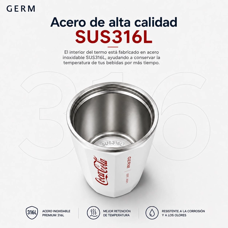VASO TERMICO MUG GERM COCA-COLA ACERO INOXIDABLE 390ML WHITE - 9