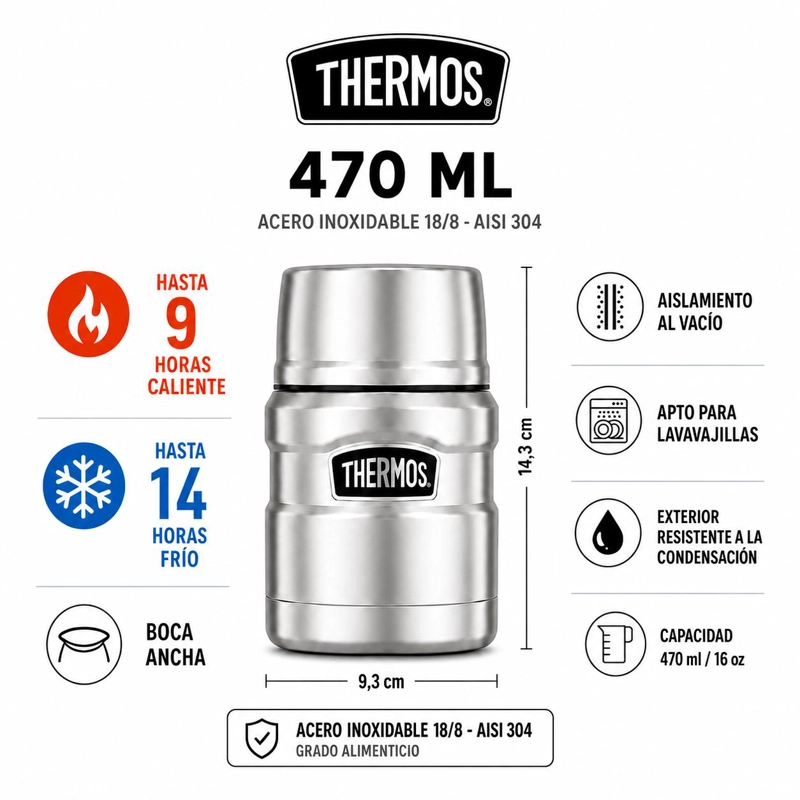 TERMO DE COMIDA PREMIUM INOX THERMOS KING  470ML ROJO - 8