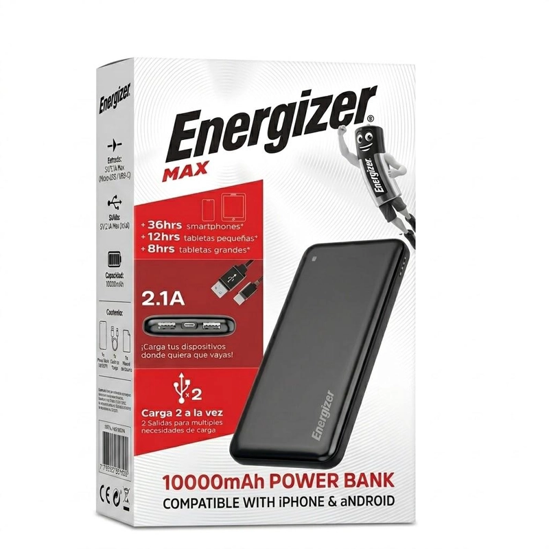 POWERBANK ENERGIZER MULTIPUERTOS 10000 MAH BLACK - 5
