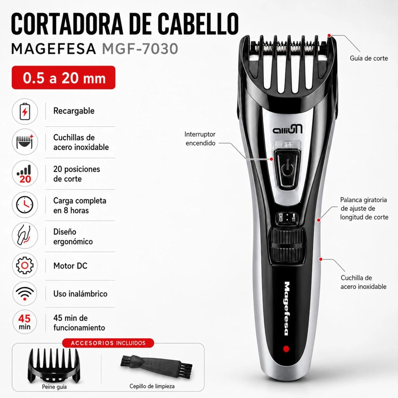 CORTADORA DE CABELLO MAGEFESA RECARGABLE CLIPPER INOXIDABLE - 7