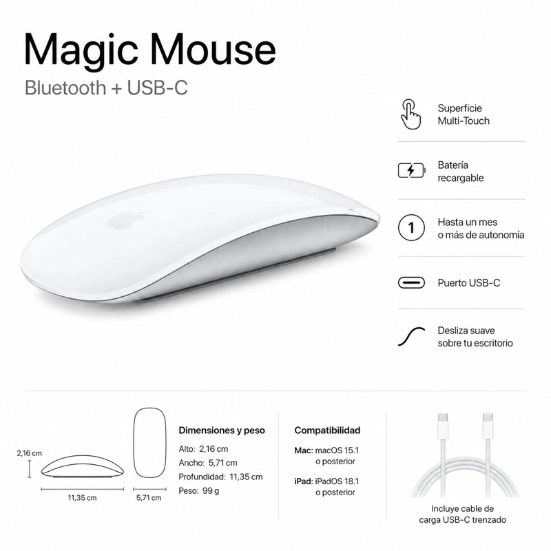 MOUSE INALAMBRICO APPLE MAGIC MULTITOUCH BLUETOOTH / USB-C - 7