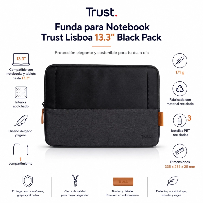 FUNDA PARA NOTEBOOKS 13.3'  TRUST LISBOA BLACK PACK - 5