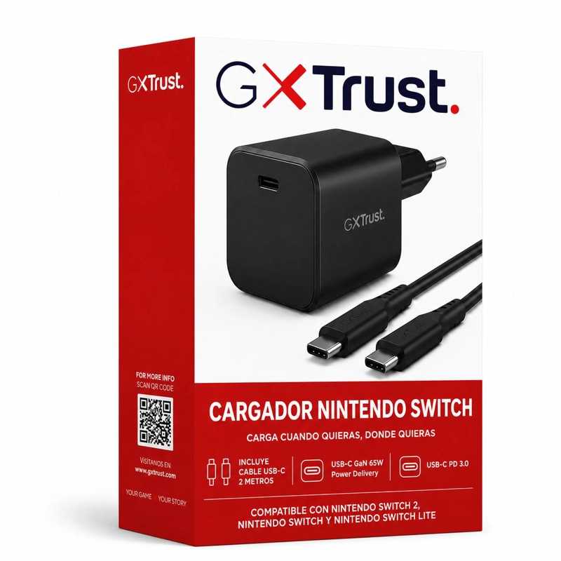 CARGADOR TRUST PARA NINTENDO SWITCH 65W CABLE USB-C 2MT - 1
