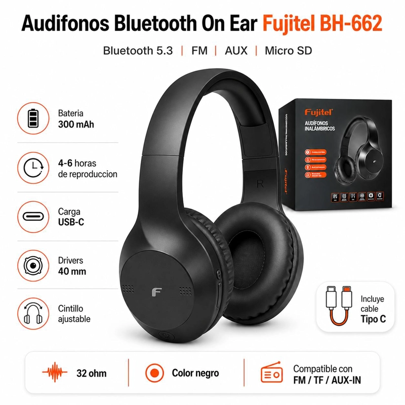 AUDIFONOS INALAMBRICOS ON EAR  BLUETOOTH BLACK EDITION - 5