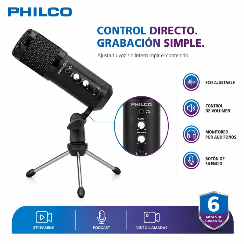 MICROFONO CONDENSADOR USB ANTIPOP ALTA FIDELIDAD CON TRIPODE - 6