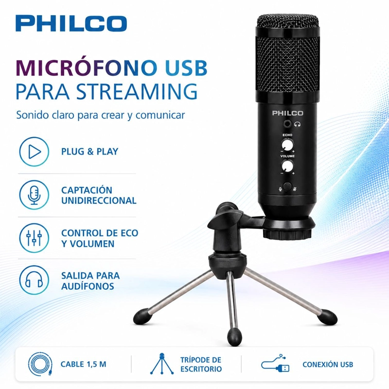 MICROFONO CONDENSADOR USB ANTIPOP ALTA FIDELIDAD CON TRIPODE - 7