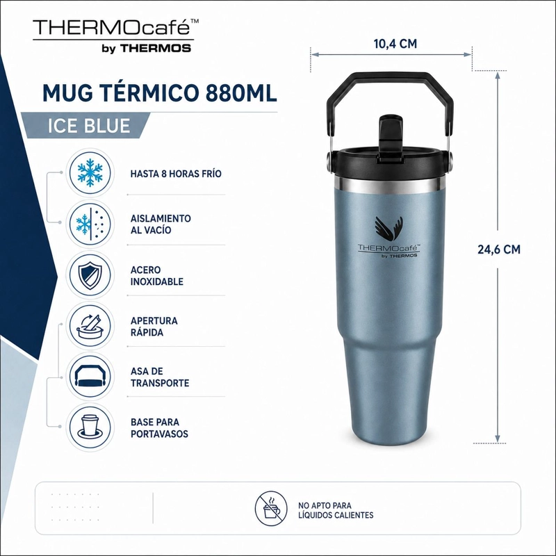 VASO TE RMICO MUG INOX PARA LIQUIDOS FRIOS 880ML ICE BLUE - 8