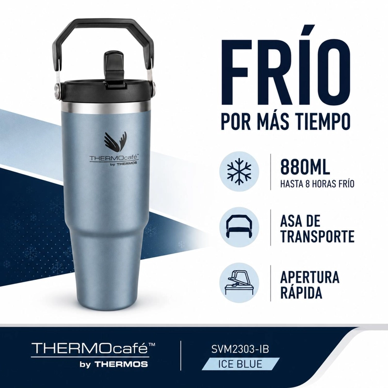 VASO TE RMICO MUG INOX PARA LIQUIDOS FRIOS 880ML ICE BLUE - 9