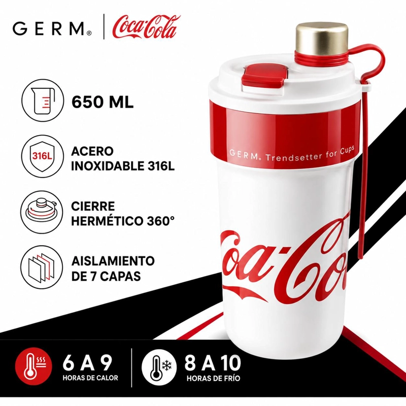 VASO TE RMICO MUG GERM COCA-COLA ACERO INOXIDABLE 650ML WHITE - 6