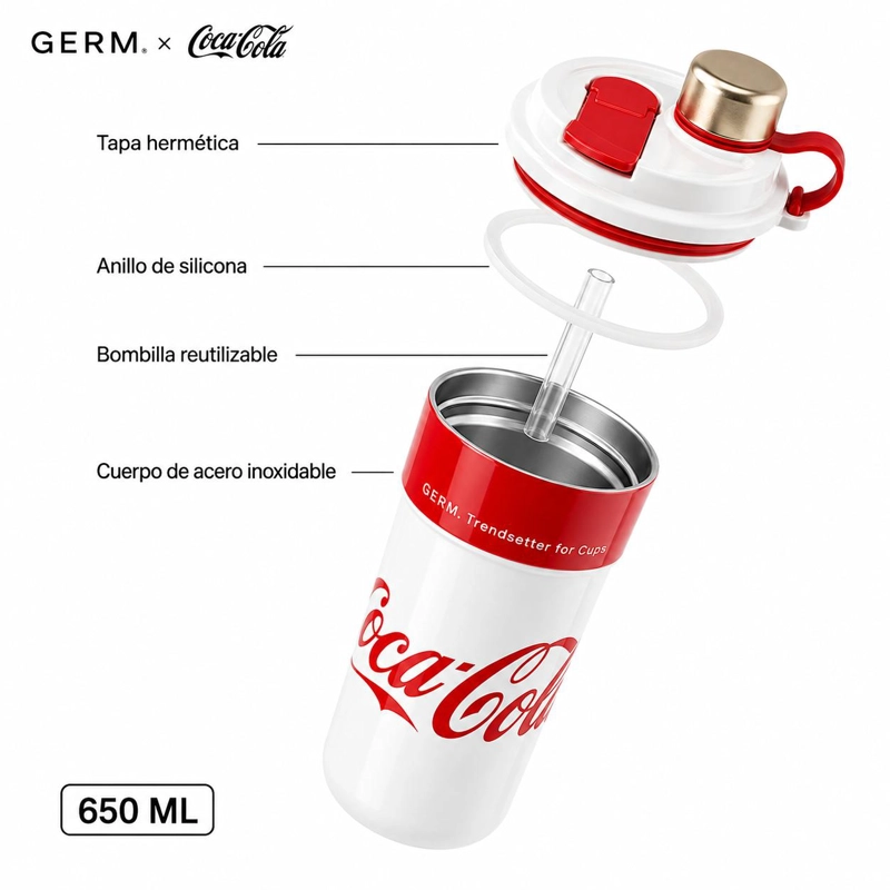 VASO TE RMICO MUG GERM COCA-COLA ACERO INOXIDABLE 650ML WHITE - 8