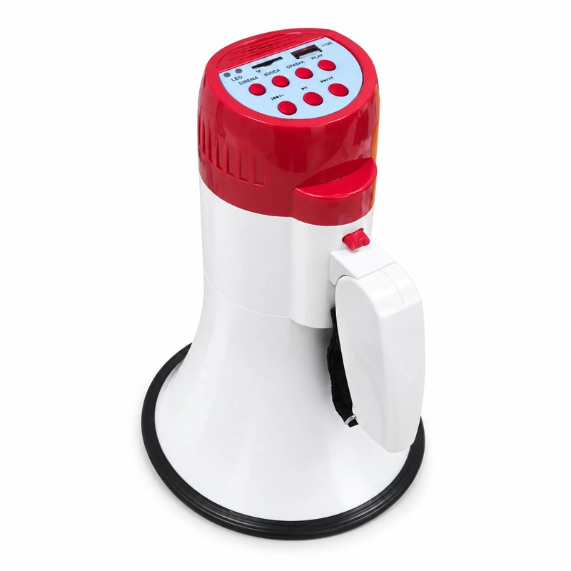 MEGAFONO AMPLIFICADOR DE VOZ RECARGABLE USB 20W CON SIRENA - 6