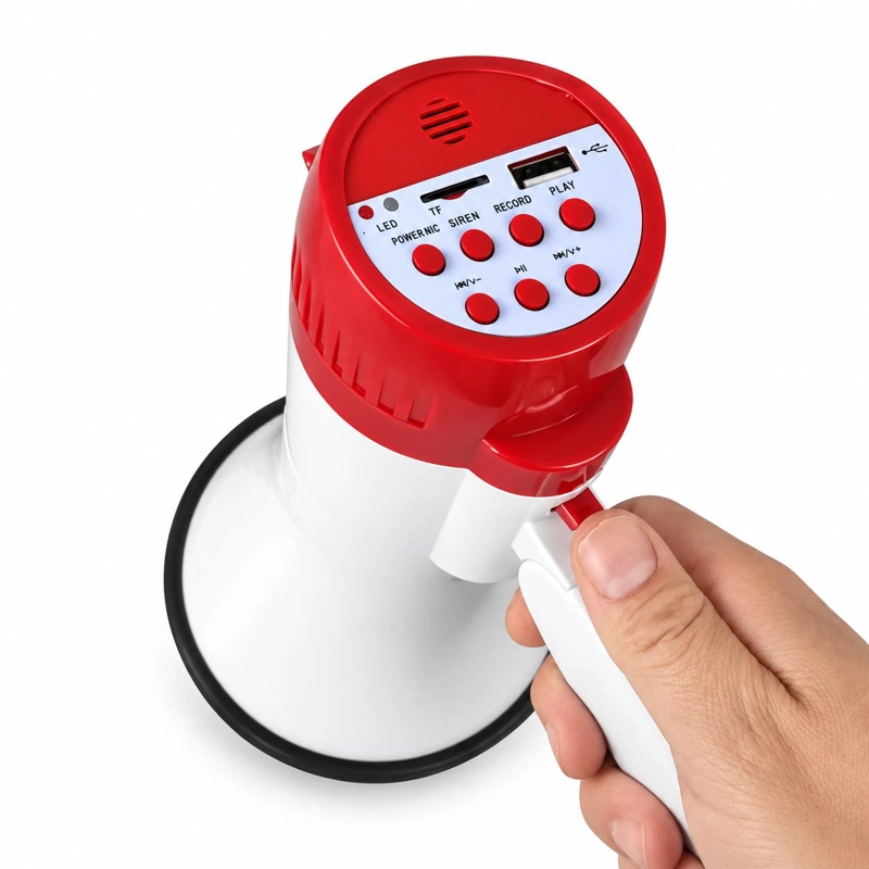 MEGAFONO AMPLIFICADOR DE VOZ RECARGABLE USB 20W CON SIRENA - 9