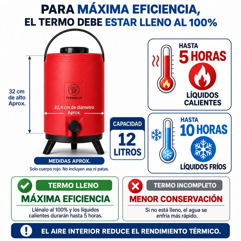 MAXI TERMO TERMOLAR 12 LITROS ROJO CON LLAVE Y ASA - 7