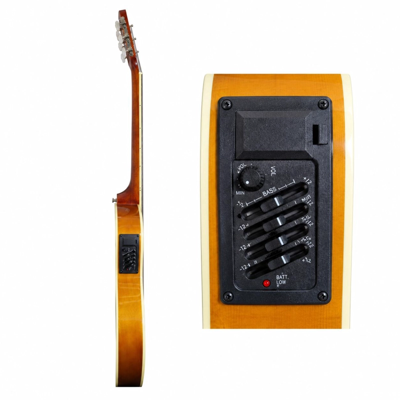 GUITARRA ELECTROACUSTICA SEVILLANA CUTAWAY ULTRA DELGADA NATURAL CON ECUALIZADOR Y FUNDA - 4