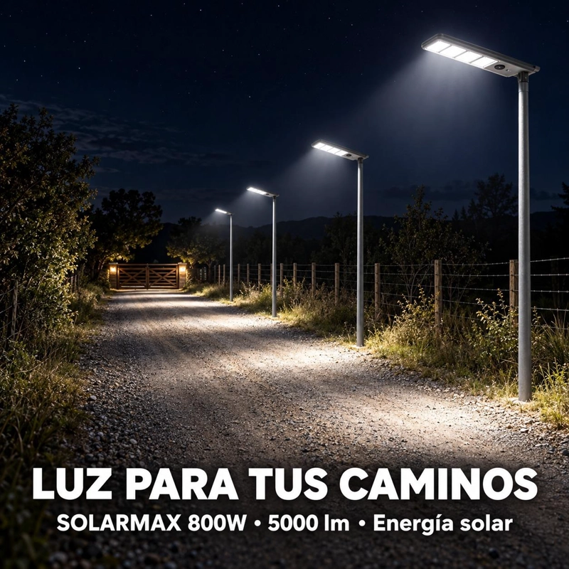 LUMINARIA SOLAR PEATONAL 800W CON PANEL DE ALTA EFICIENCIA - 6