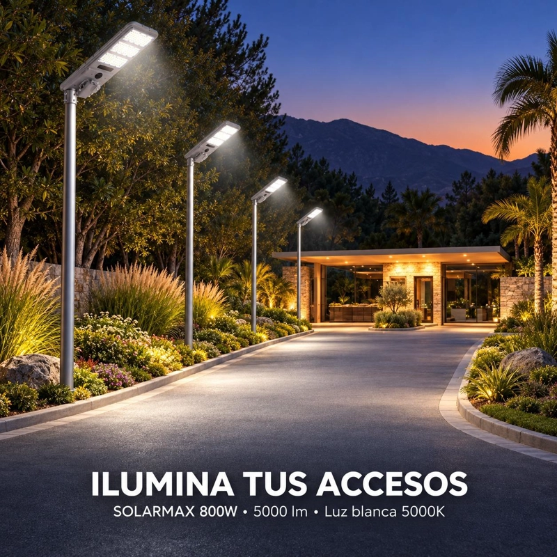 LUMINARIA SOLAR PEATONAL 800W CON PANEL DE ALTA EFICIENCIA - 7