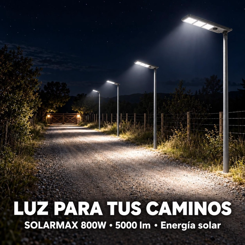 LUMINARIA SOLAR PEATONAL 800W CON PANEL DE ALTA EFICIENCIA - 8