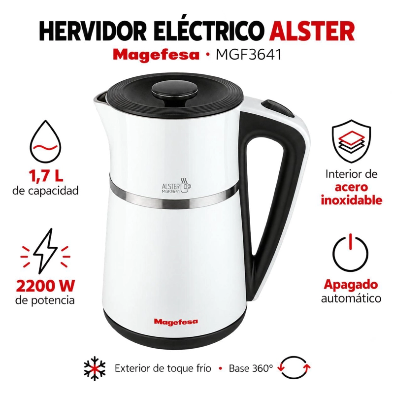 HERVIDOR ELE CTRICO 1.7L INOX 2200W BASE 360° BLANCO - 3