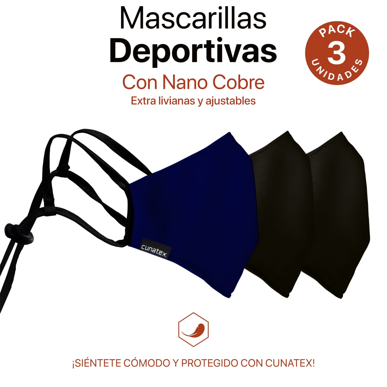 PACK 3 MASCARILLAS NANO COBRE REUTILIZABLES DEPORTIVAS - 1