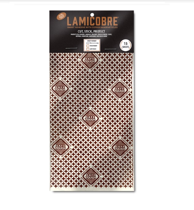 LÁMINA LAMICOBRE ADHESIVA ANTIBACTERIANA SAFE TOUCH 15 X 9.5 CM - 1