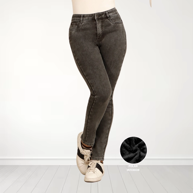 JEANS SKINNY GRIS CON POLAR PUSH UP ELASTICADO - 1