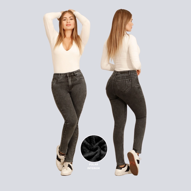 JEANS SKINNY GRIS CON POLAR PUSH UP ELASTICADO - 3