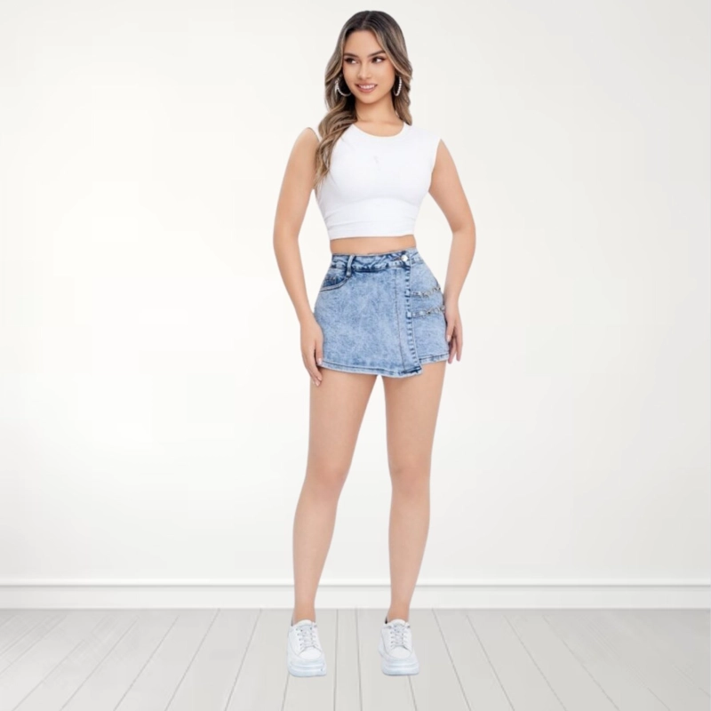 FALDA SHORT JEANS CELESTE PUSH UP ELASTICADA - 2