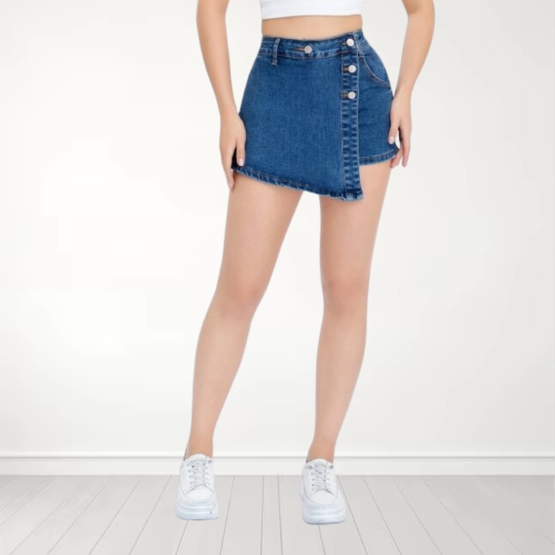 FALDA SHORT JEANS AZUL PUSH UP ELASTICADA - 1