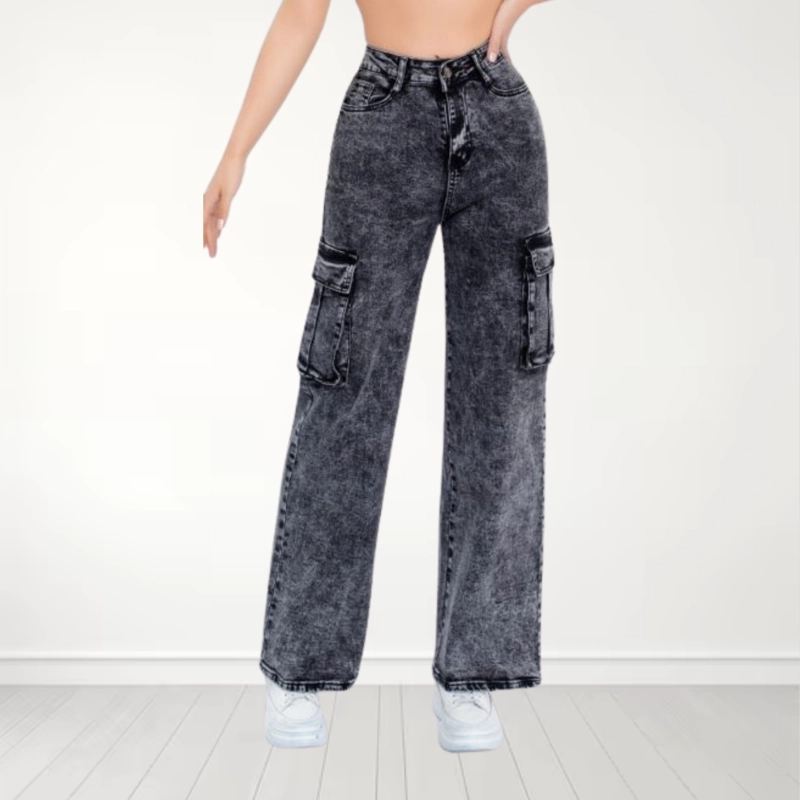JEANS CARGO GRIS NEVADO PUSH UP ELASTICADO - 1