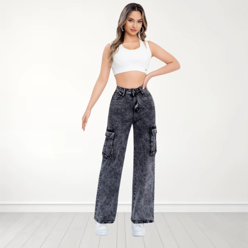 JEANS CARGO GRIS NEVADO PUSH UP ELASTICADO - 2
