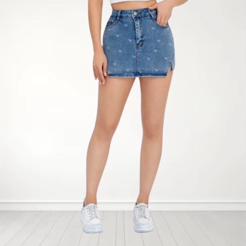 FALDA SHORT JEANS AZUL PUSH UP ELASTICADA - 1