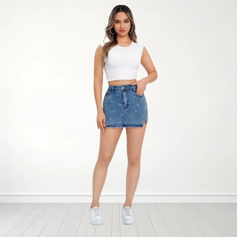 FALDA SHORT JEANS AZUL PUSH UP ELASTICADA - 2