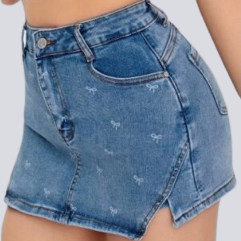 FALDA SHORT JEANS AZUL PUSH UP ELASTICADA - 3