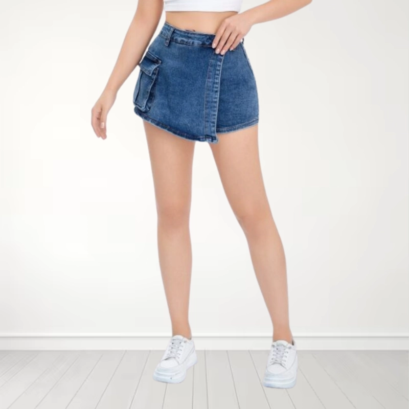 FALDA SHORT JEANS AZUL PUSH UP ELASTICADA - 1