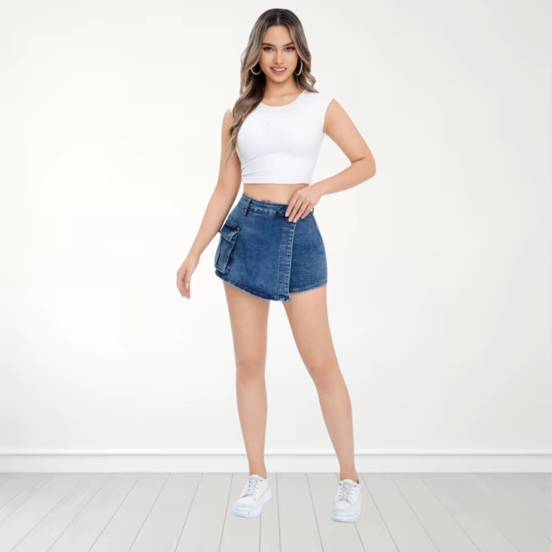 FALDA SHORT JEANS AZUL PUSH UP ELASTICADA - 2