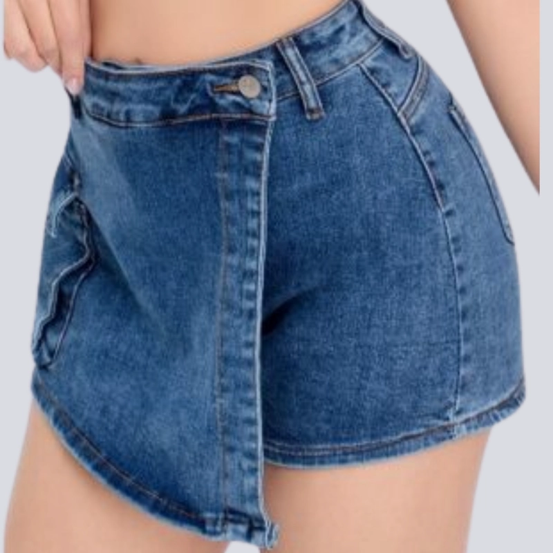 FALDA SHORT JEANS AZUL PUSH UP ELASTICADA - 3