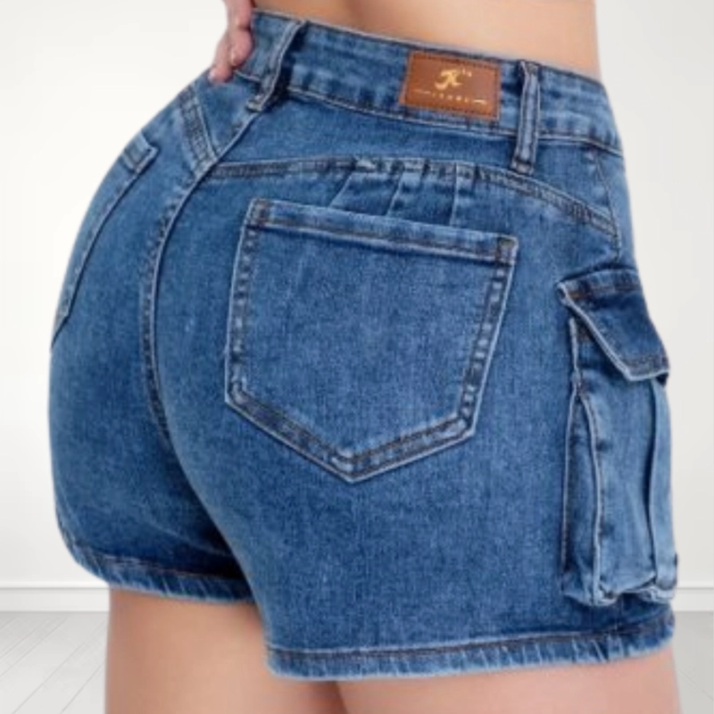 FALDA SHORT JEANS AZUL PUSH UP ELASTICADA - 4