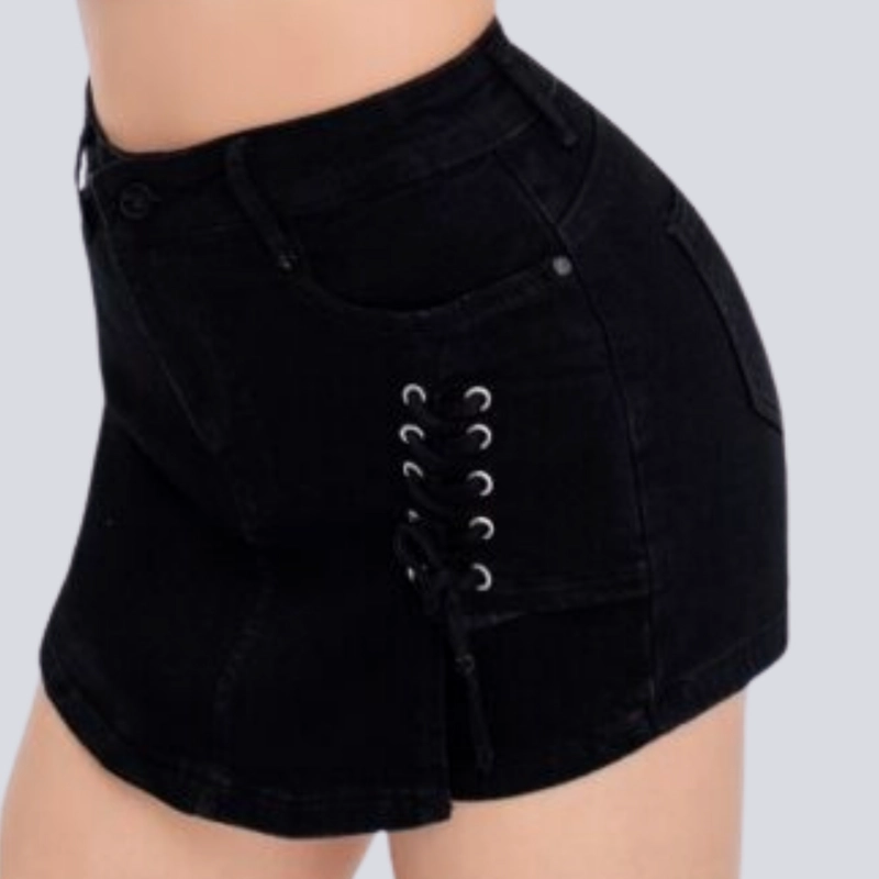 FALDA SHORT JEANS NEGRO PUSH UP ELASTICADA - 3
