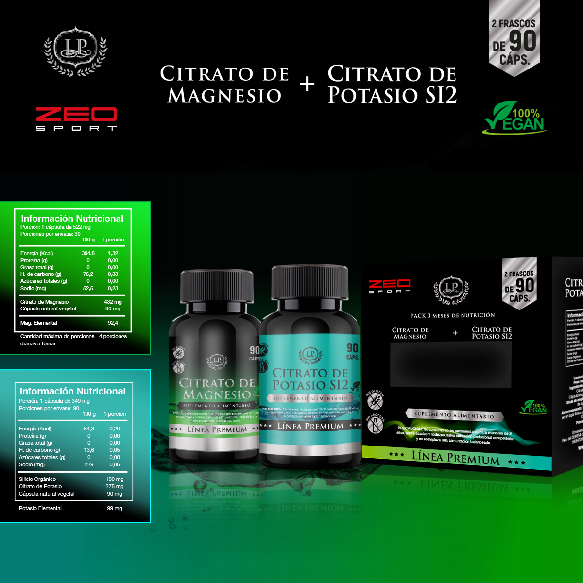 PACK CITRATO DE MAGNESIO LÍNEA PREMIUM 90 CAP. + CITRATO DE POTASIO 90 CAPSULAS - 1
