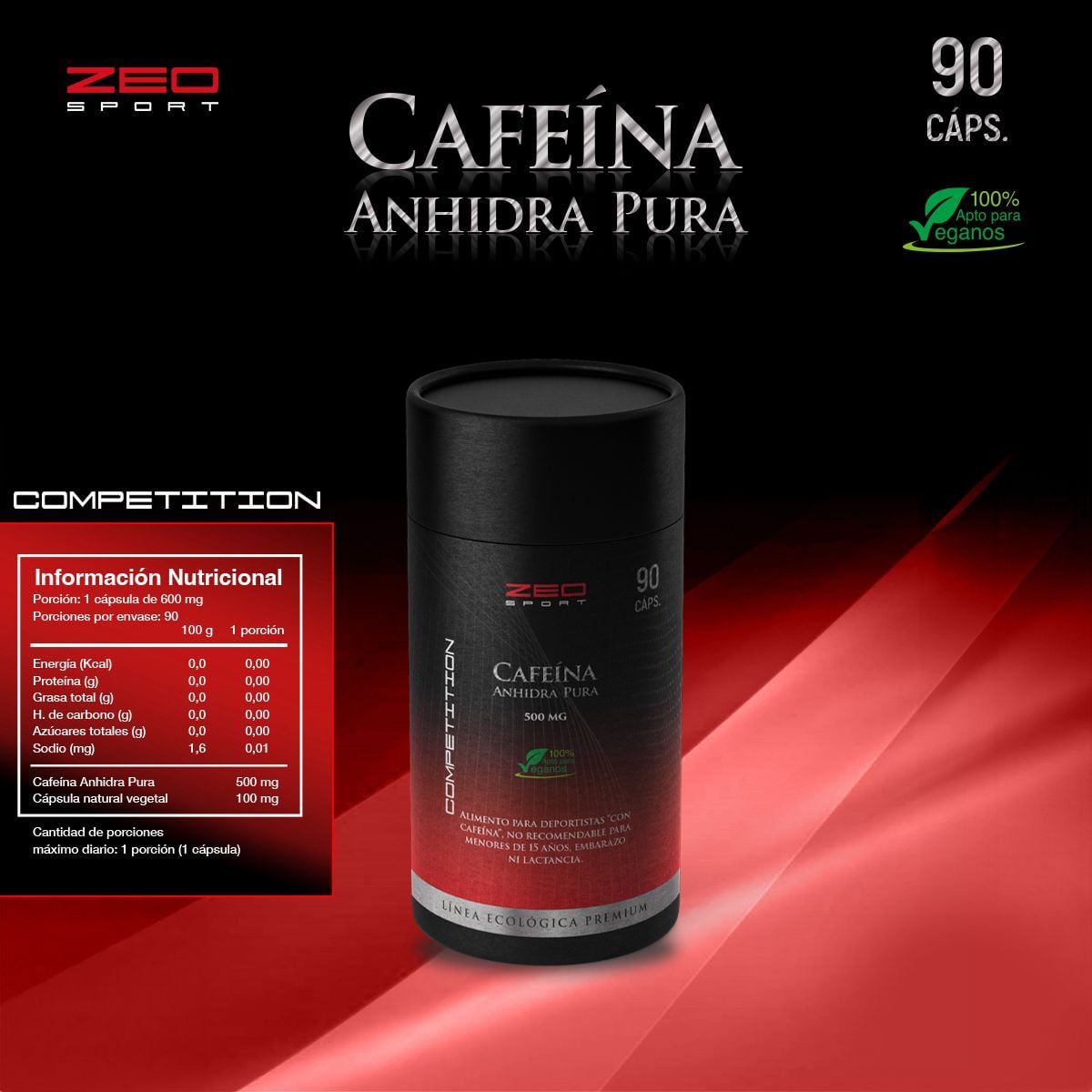CAFEINA ANHHIDRA LÍNEA PREMIUM PURA 90CAPS - 1