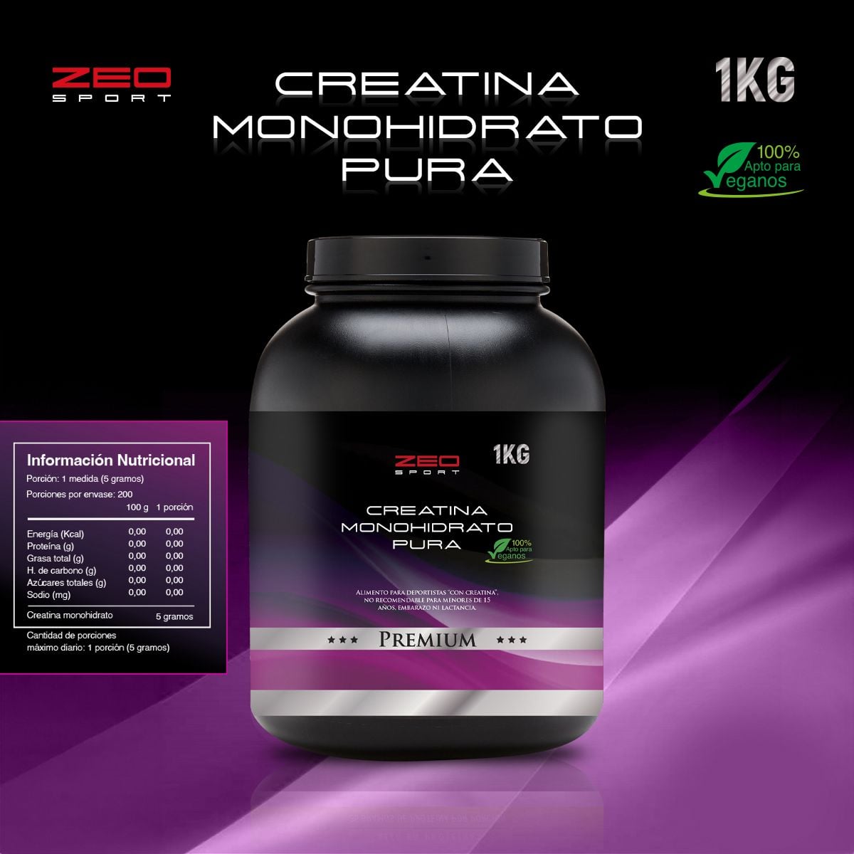 CREATINA LÍNEA PREMIUM MONOHIDRATADA PURA 1KG - 1