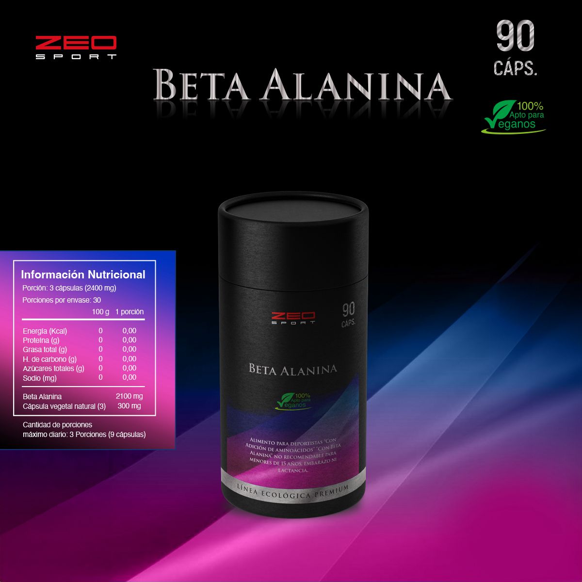 SUPLEMENTO ALIMENTICIO LÍNEA PREMIUM 90 CAPSULAS BETA ALANINA - 1